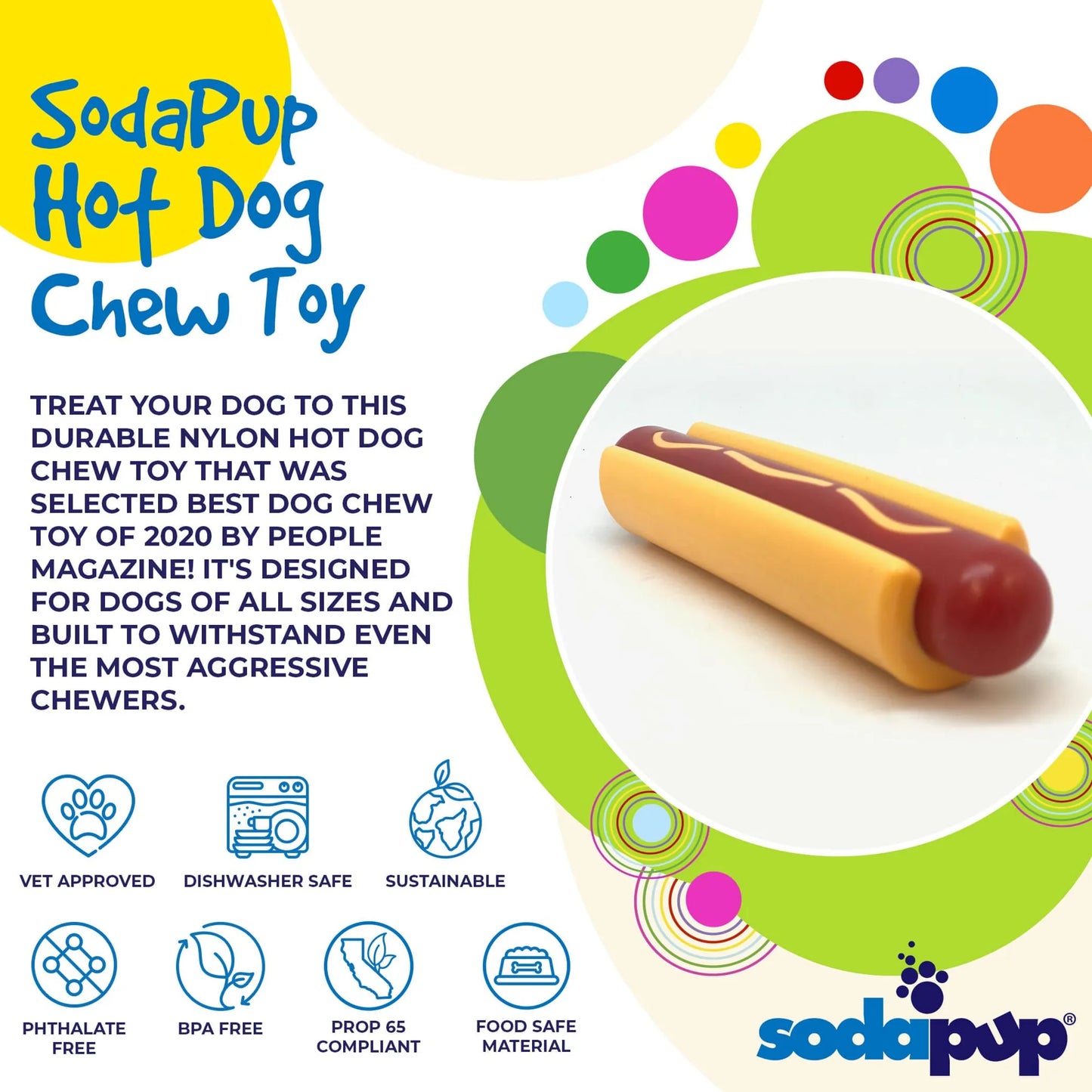 Hot Dog Nylon Dog Toy for Aggressive Chewers
